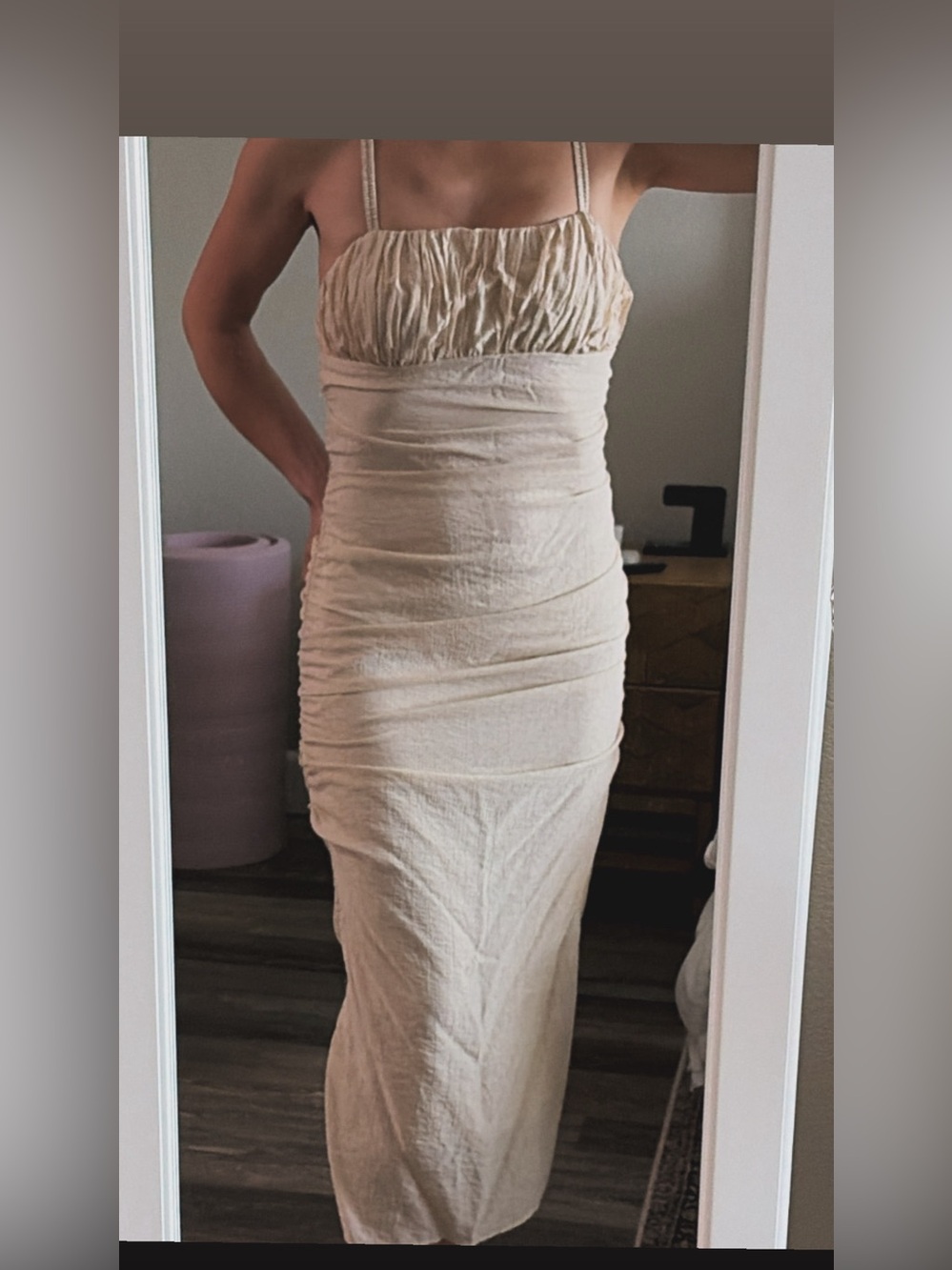 Zara Cream Strapless Ruched Maxi Dress